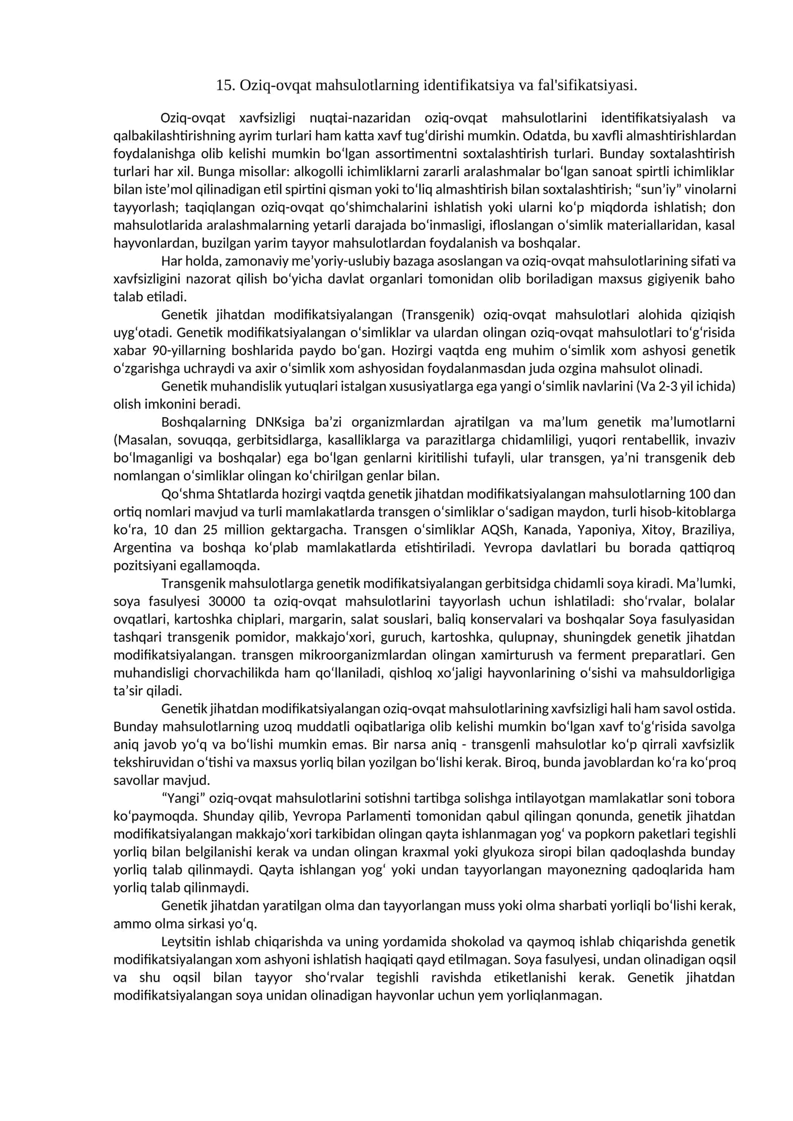 Oziq-ovqat mahsulotlarning identifikatsiya va fal'sifikatsiyasi 1