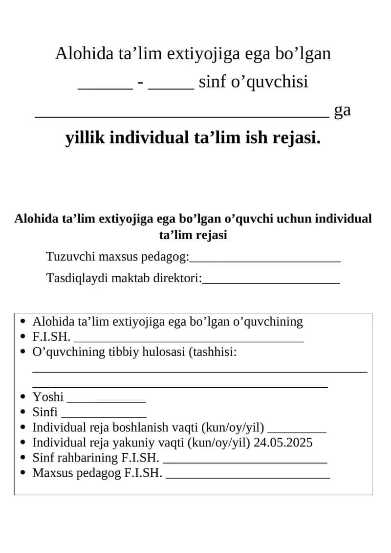 Alohida ta’lim extiyojiga ega bo’lgan 1