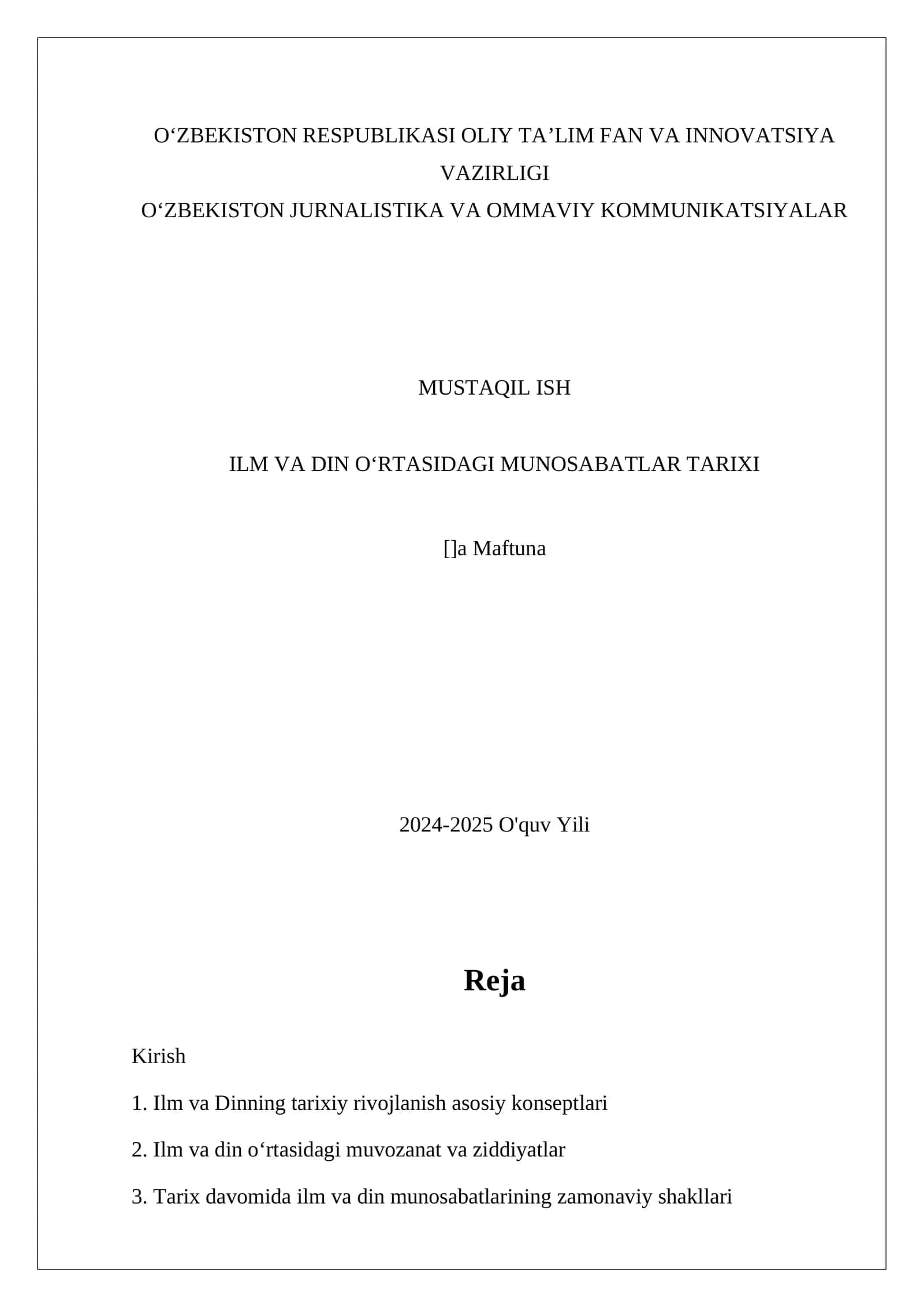 Ilm va Dinning Tarixiy Rivojlanish Asosiy Konseptlari 1