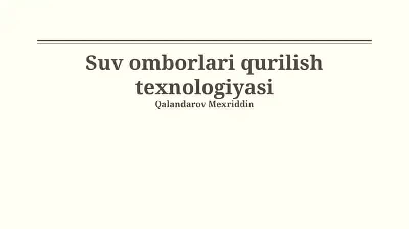SUV omborlari qurilish texnologiyasi 1