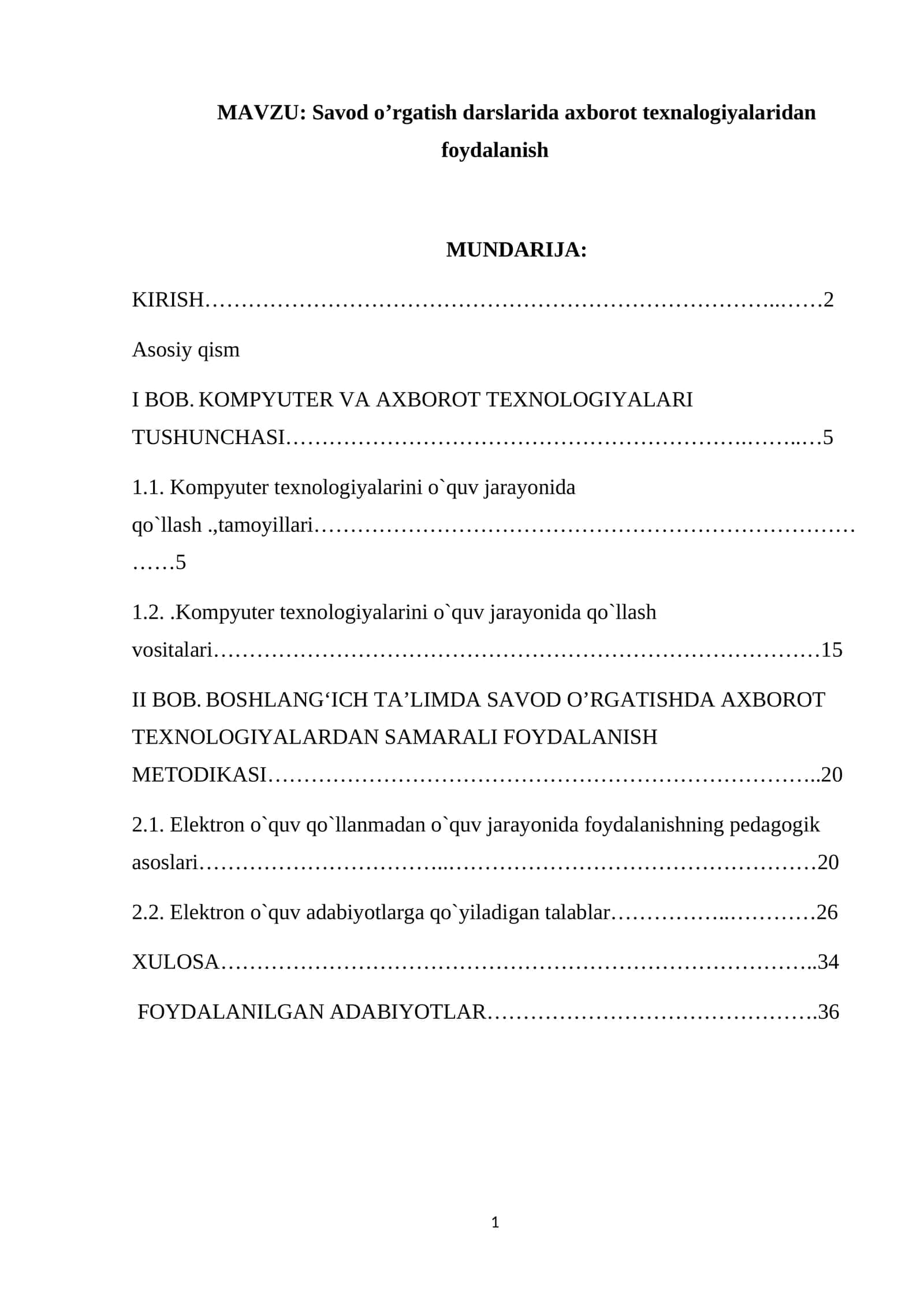 Savod o’rgatish darslarida axborot texnologiyalaridan foydalanish 1