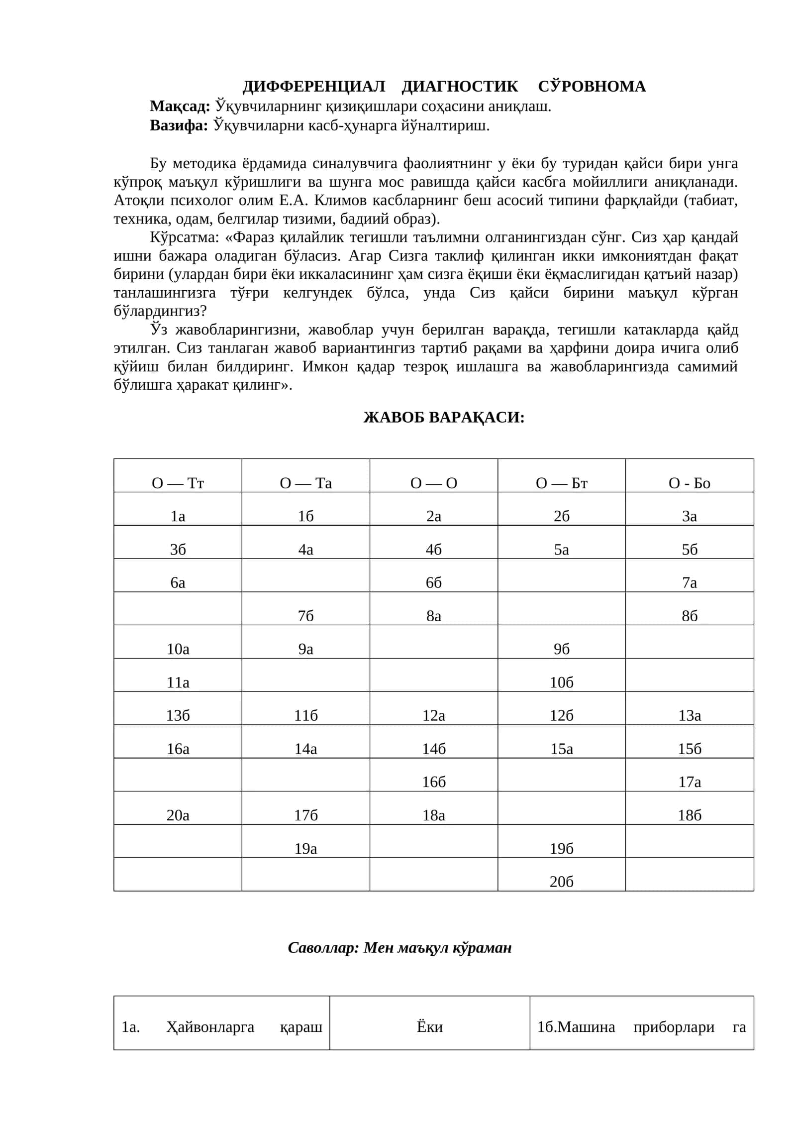 ДИФФЕРЕНЦИАЛ ДИАГНОСТИК СЎРОВНОМА ПСИХОЛОГИЯ 1