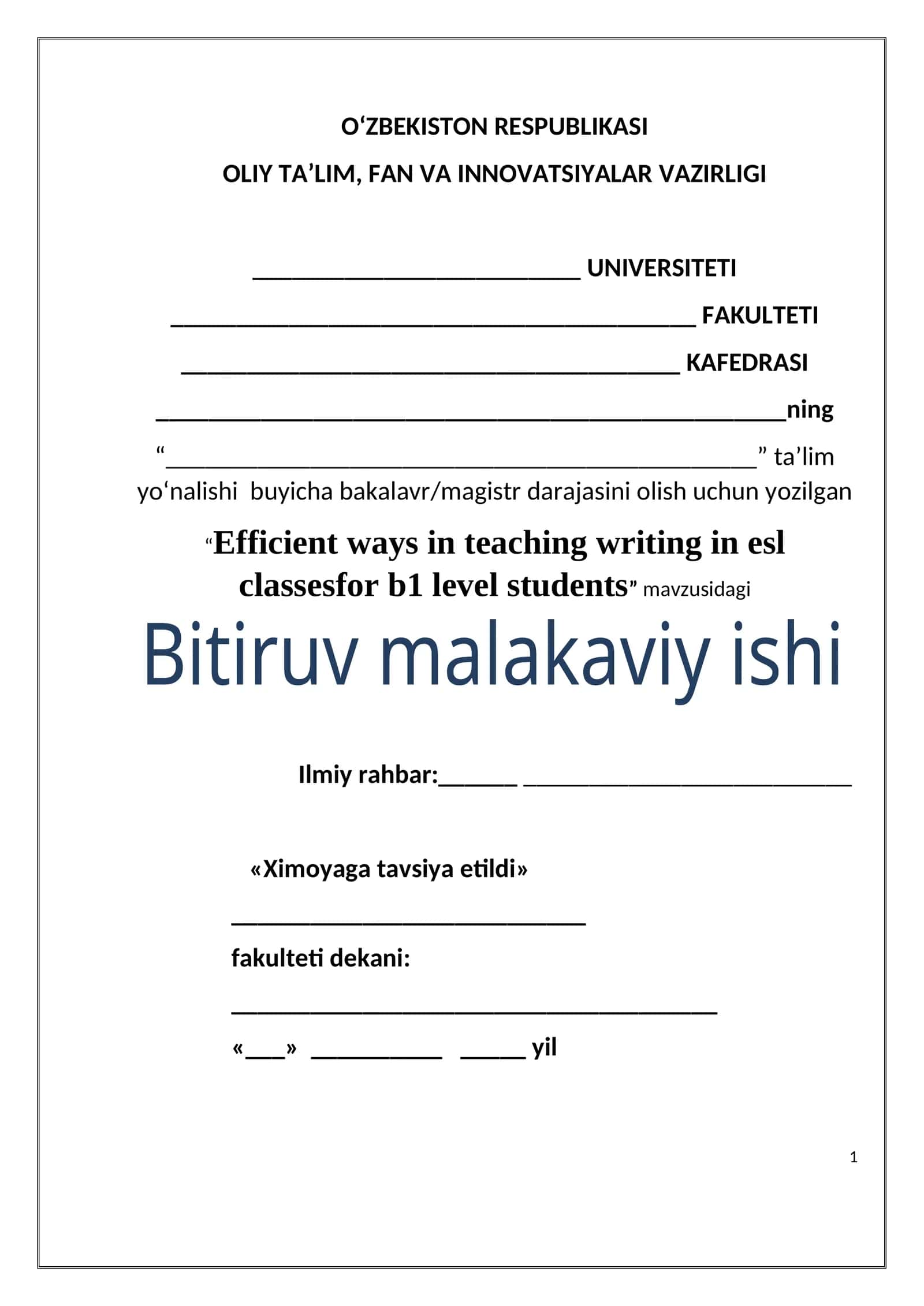 Efficient ways in teaching writing in esl classesfor b1 level students 1