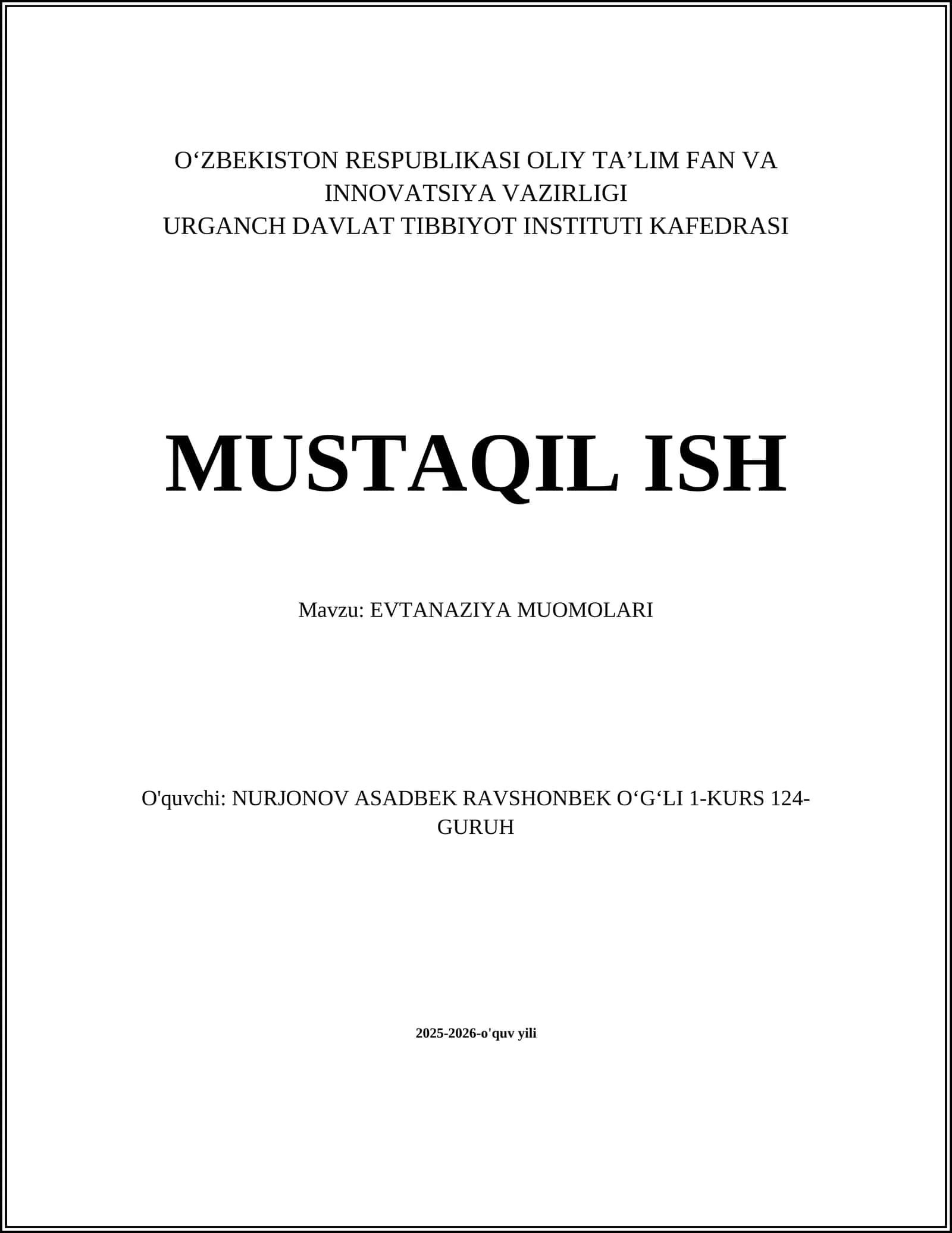 EVTANAZIYA MUOMOLARI 1