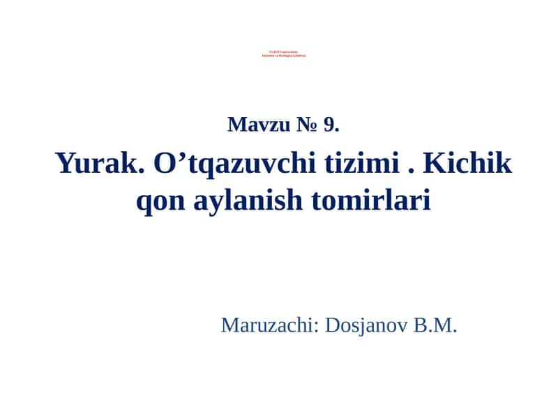 Yurak. O’tqazuvchi tizimi. Kichik qon aylanish tomirlari 1