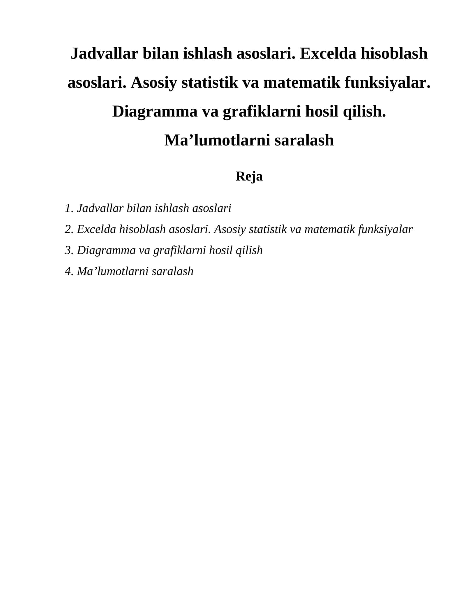 Diagrammalar Excelda 1