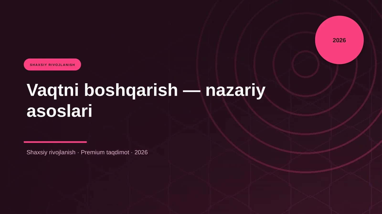 Vaqtni boshqarish — nazariy asoslari 1
