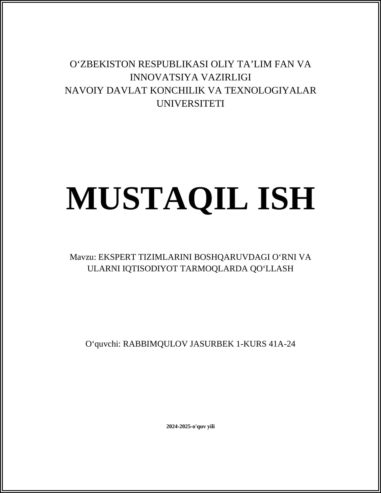 Ekspert Tizimlar 1