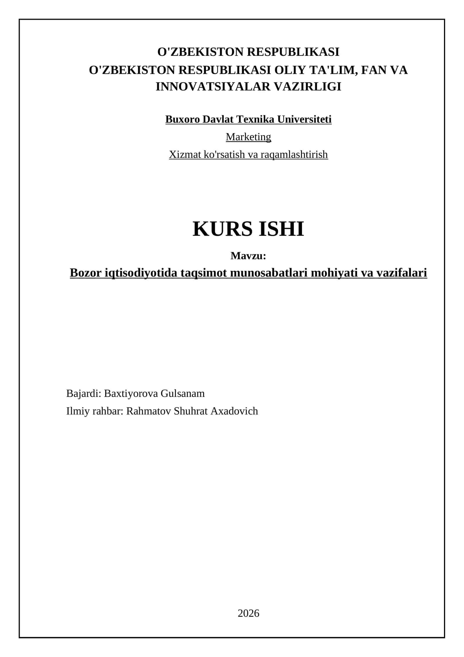 Bozor iqtisodiyotida taqsimot munosabatlari mohiyati va vazifalari 1