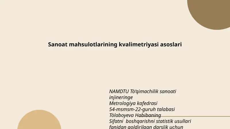 Sanoat mahsulotlarining kvalimetriyasi asoslari 1