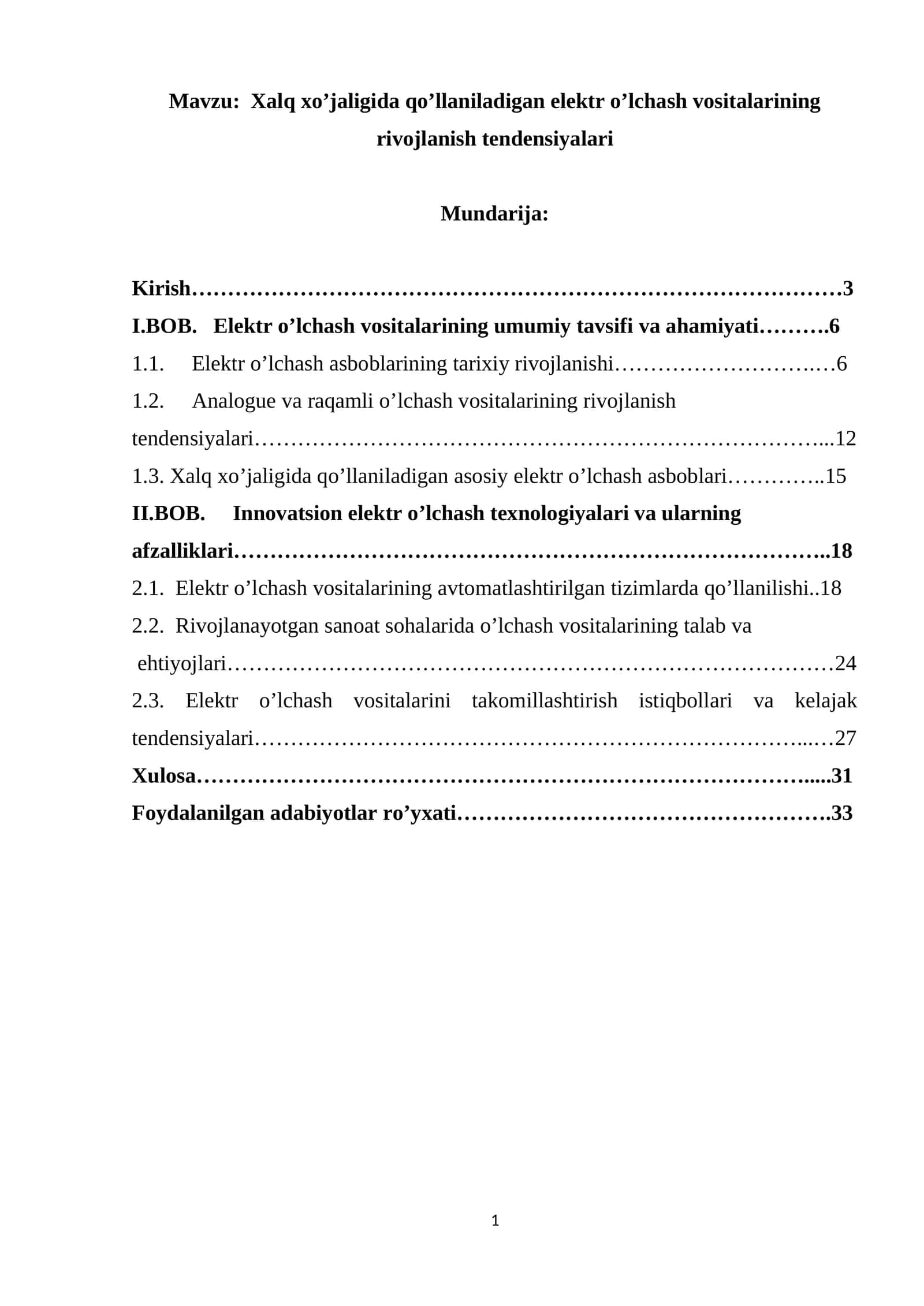 Xalq xo’jaligida qo’llaniladigan elektr o’lchash vositalarining rivojlanish tendensiyalari 1