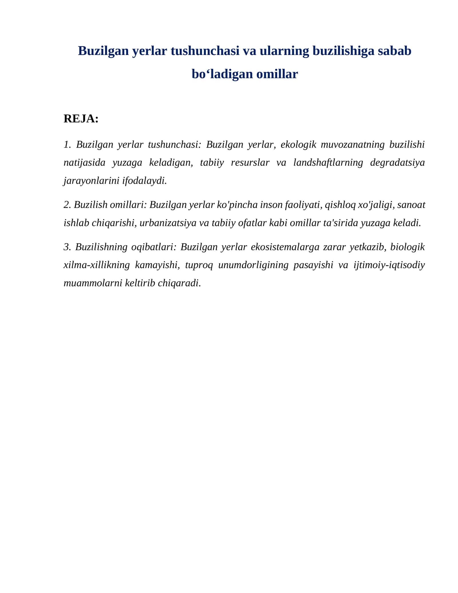 Buzilgan yerlar tushunchasi va ularning buzilishiga sabab boʻladigan omillar 1