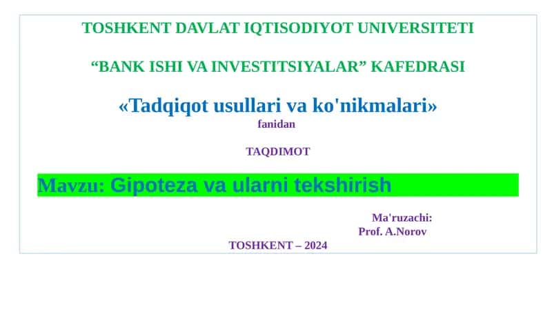 Tadqiqot usullari va ko'nikmalar 1