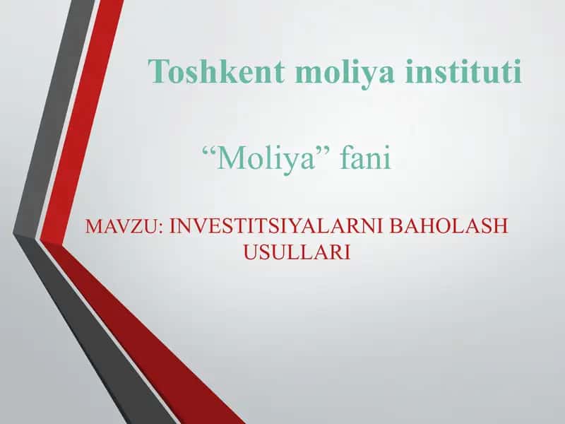 INVESTITSIYALARNI BAHOLASH USULLARI 1