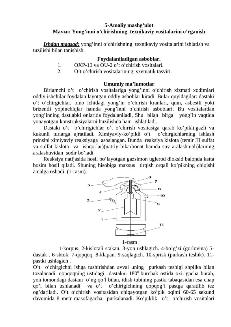 Yong’inni o’chirishning texnikaviy vositalarini o’rganish 1