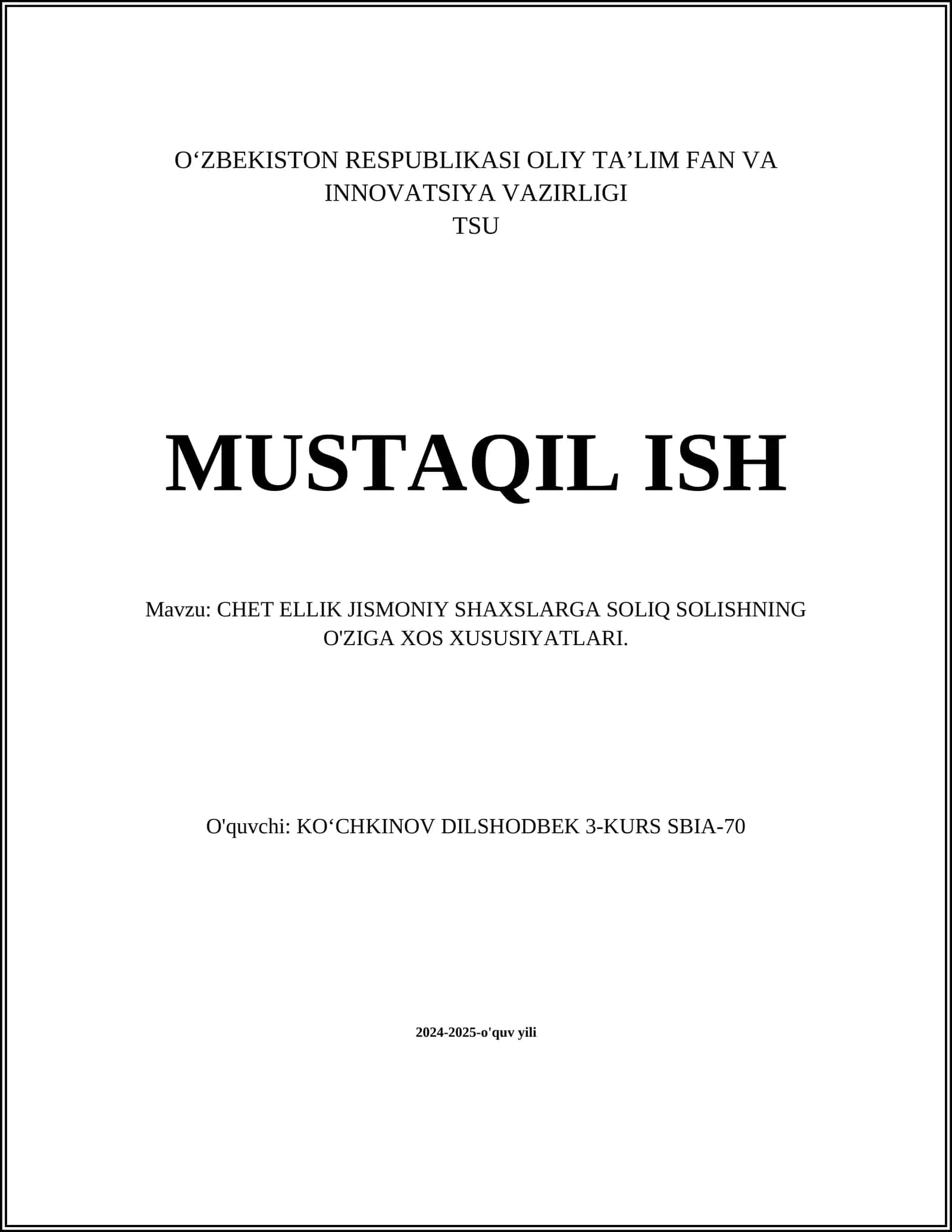 CHET ELLIK JISMONIY SHAXSLARGA SOLIQ SOLISHNING O'ZIGA XOS XUSUSIYATLARI 1