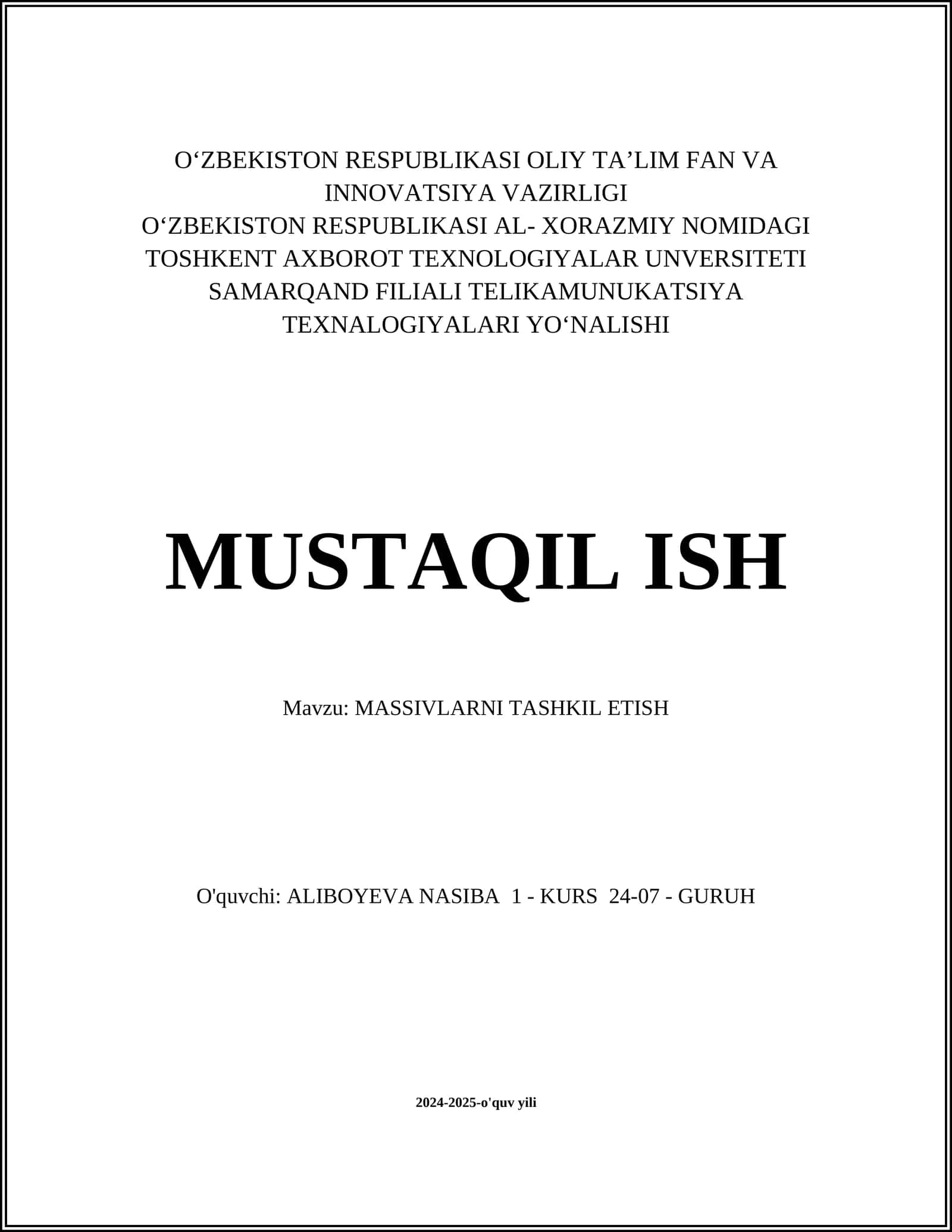 MASSIVLARNI TASHKIL ETISH 1