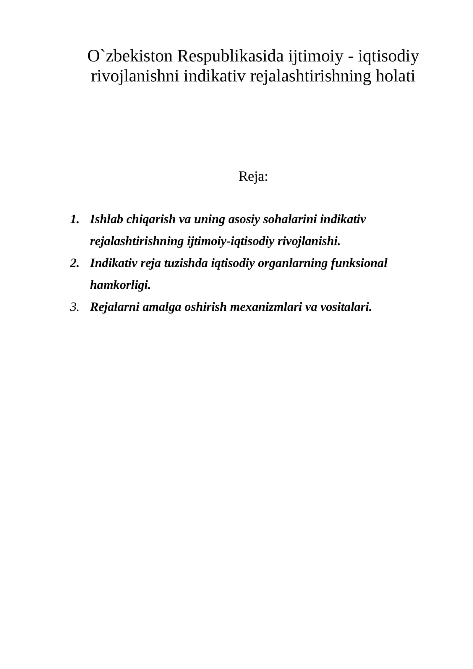 Indikativ rejalashtirishning ijtimoiy-iqtisodiy rivojlanishi 1