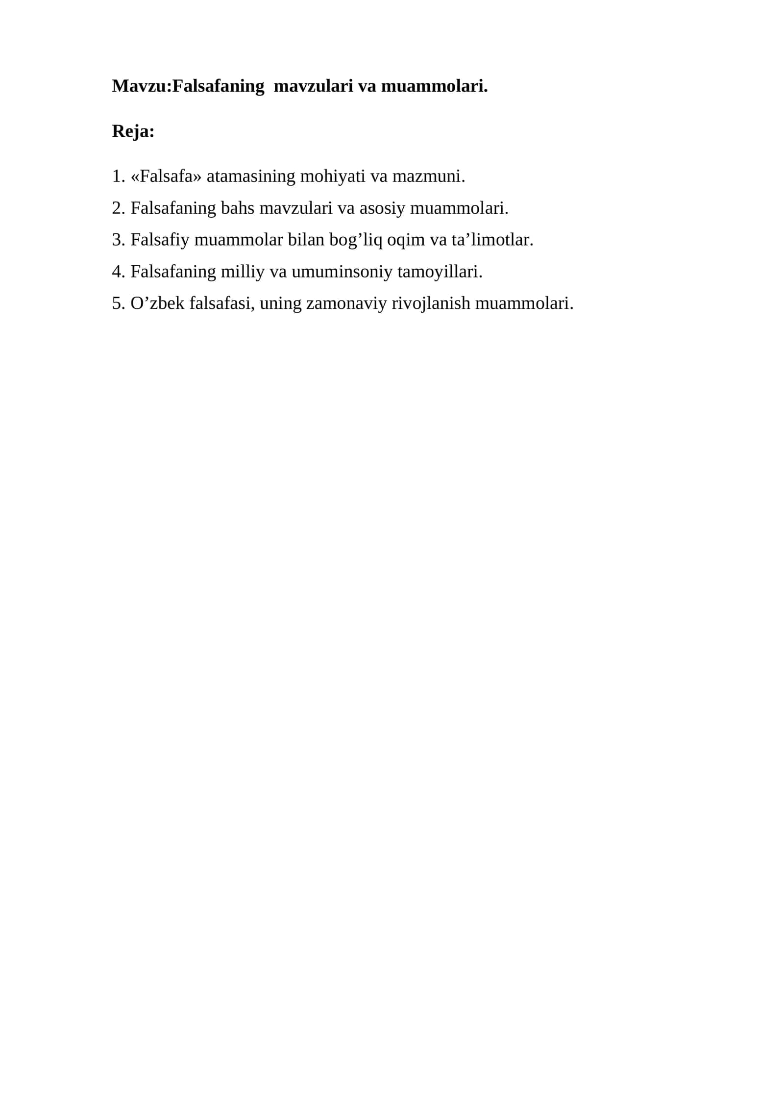 Falsafaning mavzulari va muammolari 1