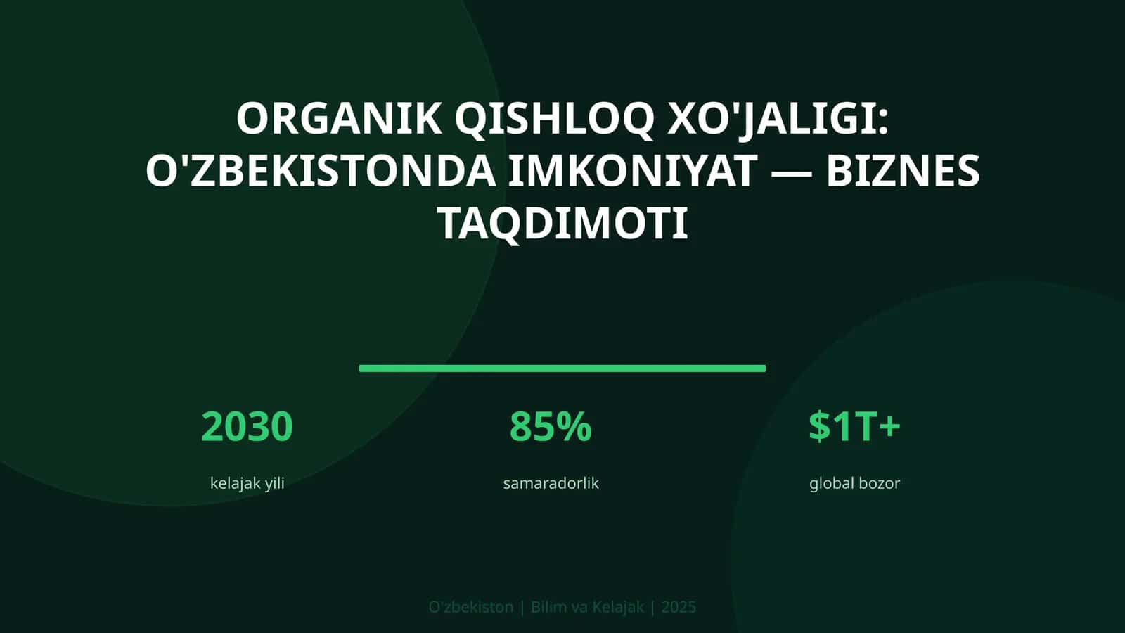 Organik qishloq xo'jaligi: O'zbekistonda imkoniyat — biznes taqdimoti 1