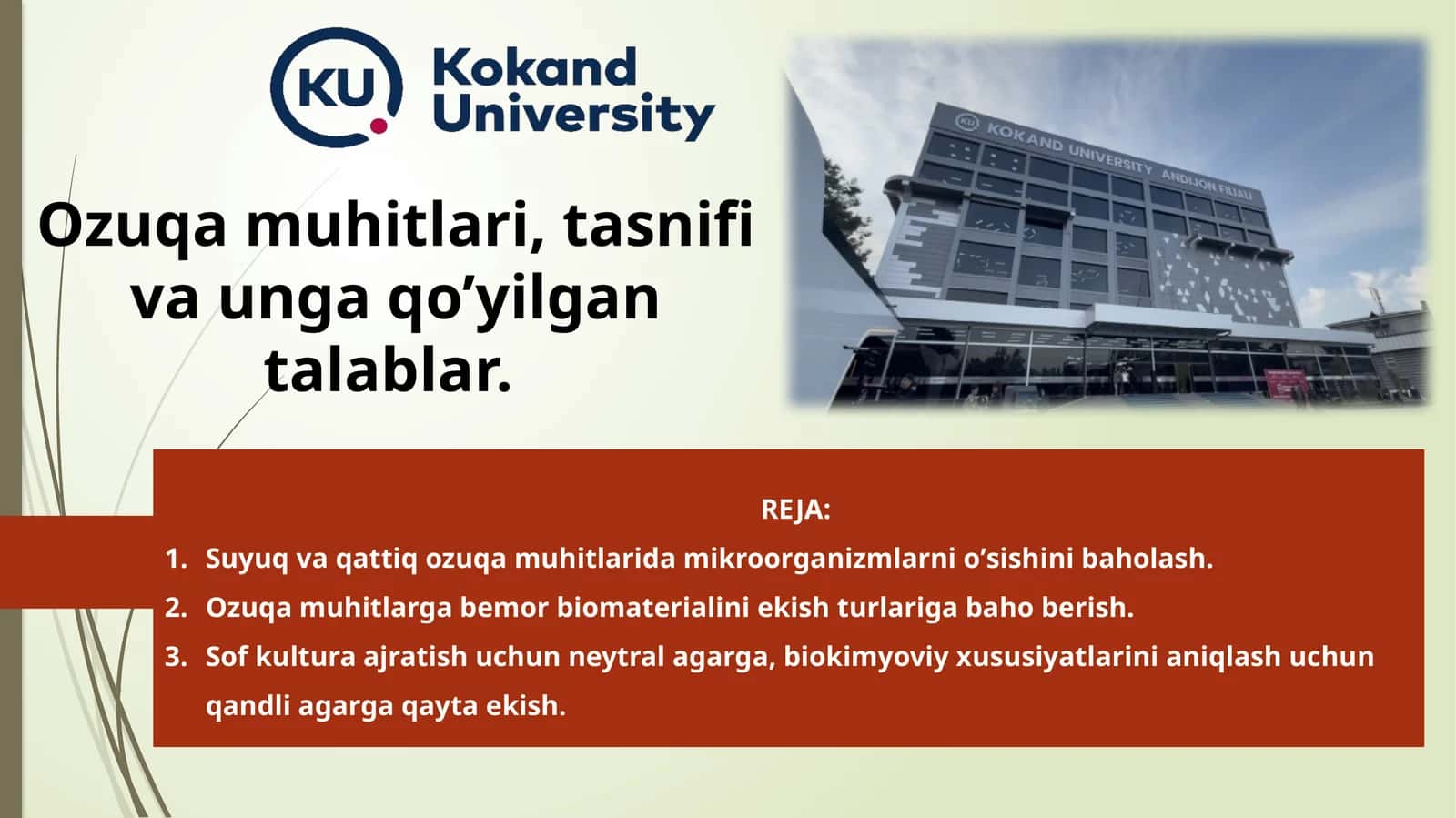 Ozuqamuhitlari,tasnifivaungaqo’yilgantalablar 1