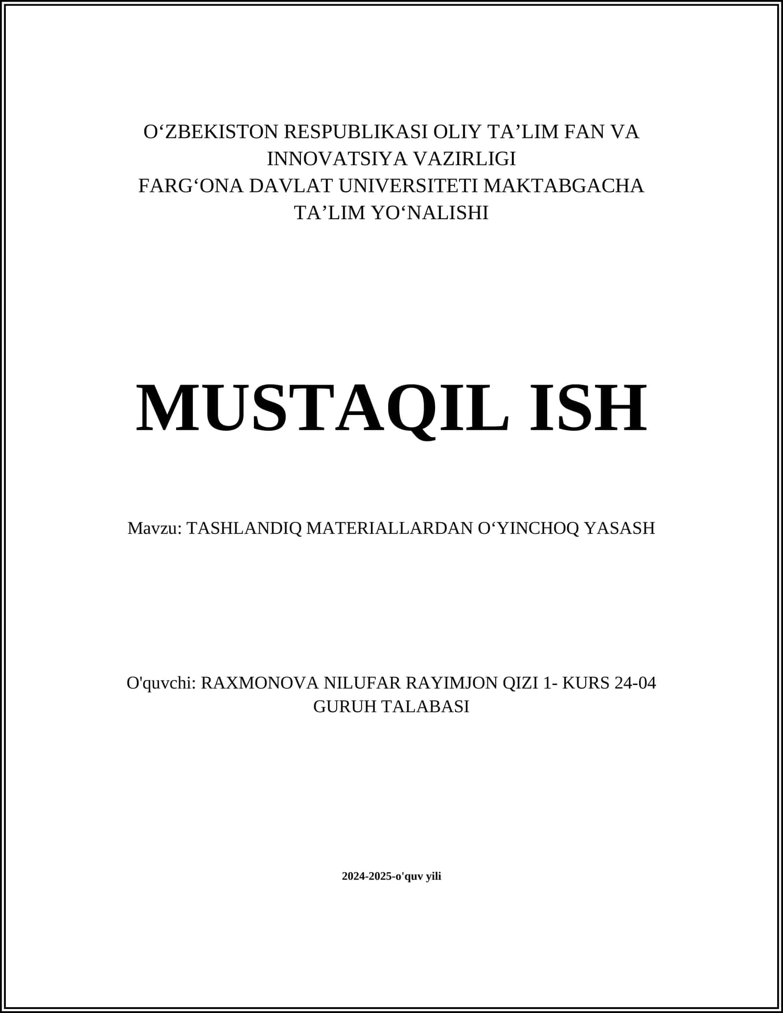 TASHLANDIQ MATERIALLARDAN OʻYINCHOQ YASASH 1