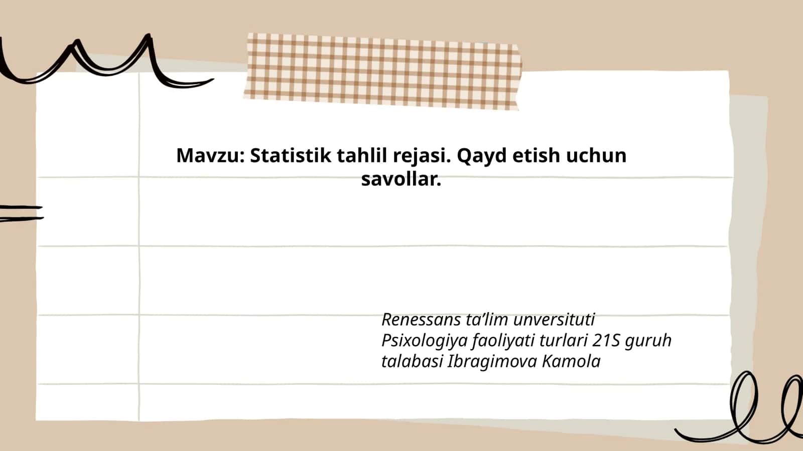 Statistik tahlil rejasi. Qayd etish uchun savollar 1