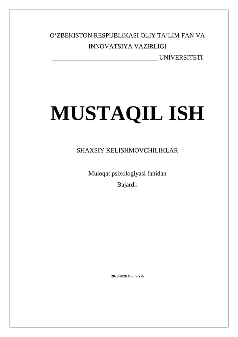 Shaxsiy Kelishmovchiliklar 1