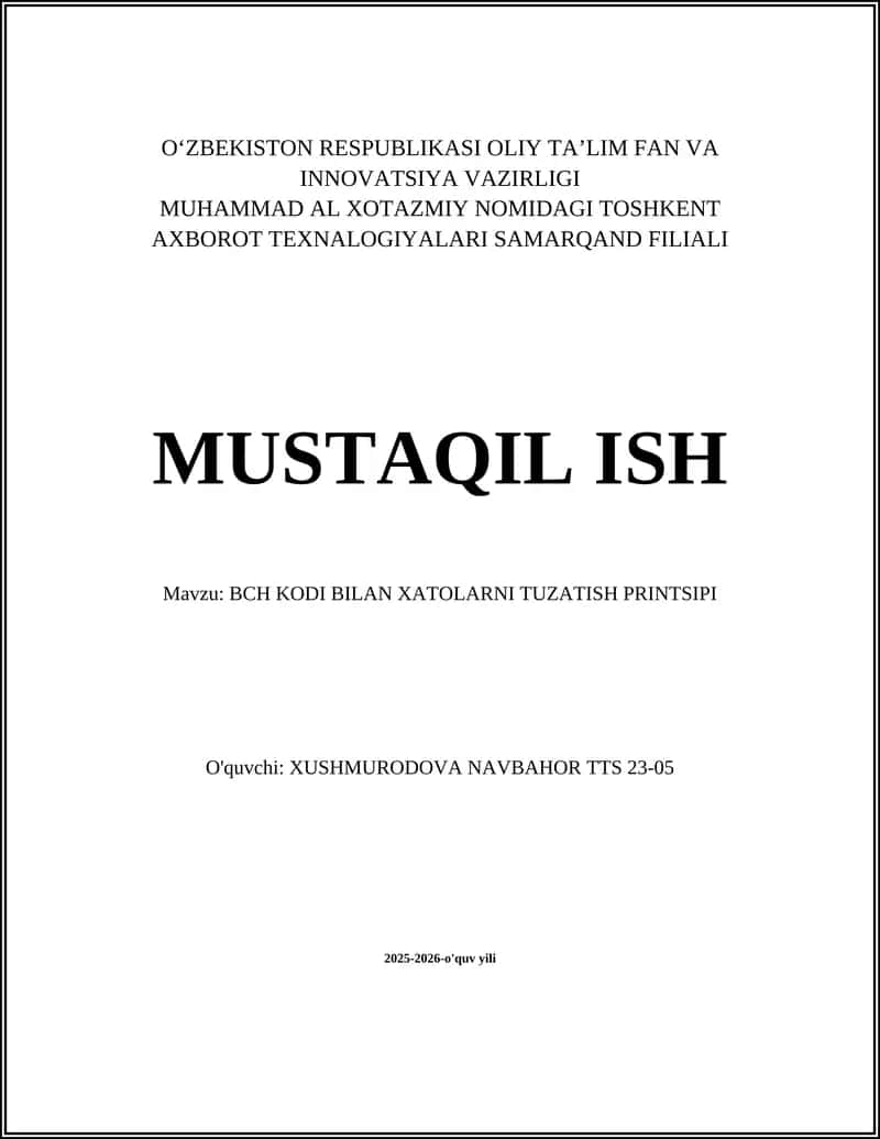 BCH KODI BILAN XATOLARNI TUZATISH PRINTSIPI 1