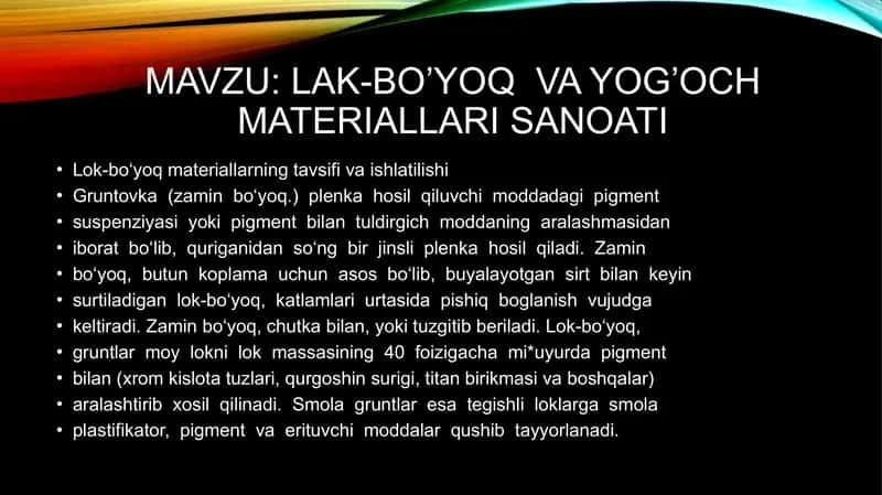 Lak-bo’yoq va yogyog’och materiallari 1