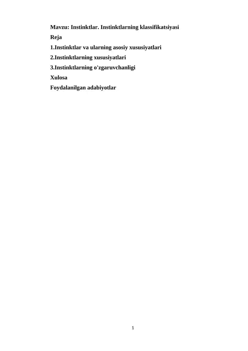 Instinktlar. Instinktlarning klassifikatsiyasi 1