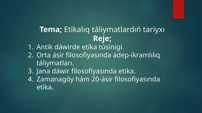 Etikalıq táliymatlardıń tariyxı 1