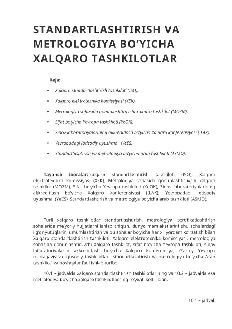 Xalqaro standartlashtirish tashkiloti (ISO) 1