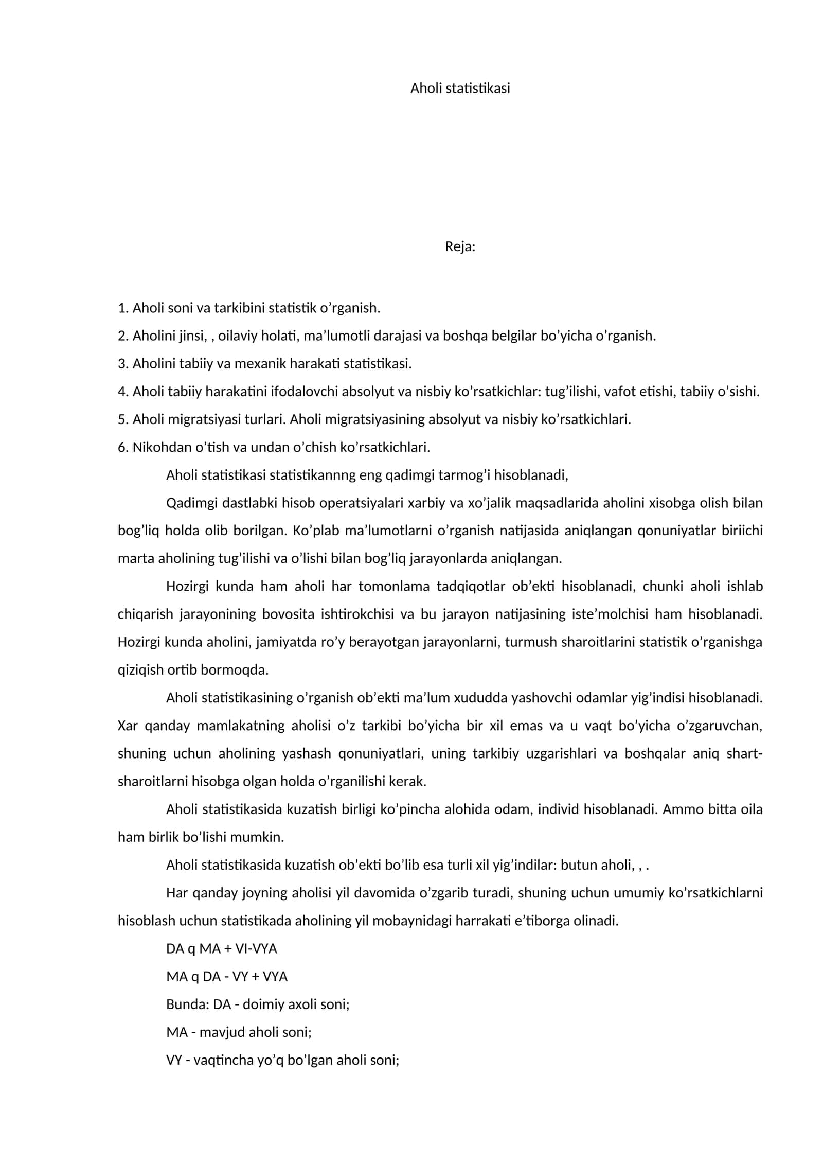 Aholi statistikasi 1