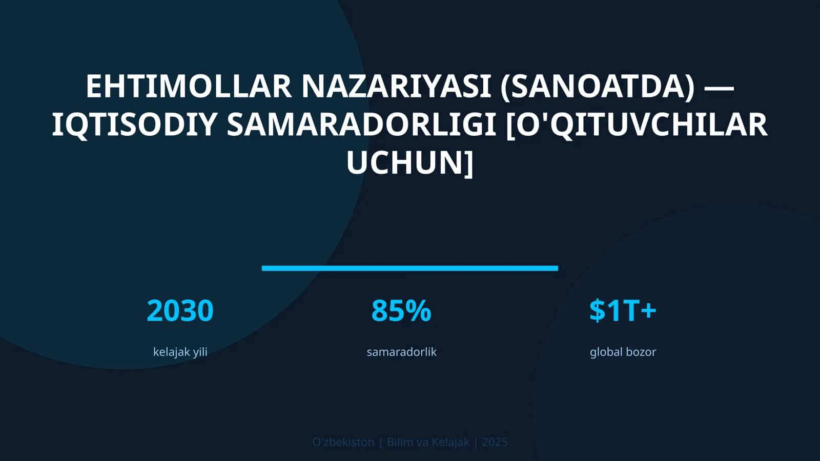 Ehtimollar nazariyasi (sanoatda) — iqtisodiy samaradorligi [o'qituvchilar uchun] 1