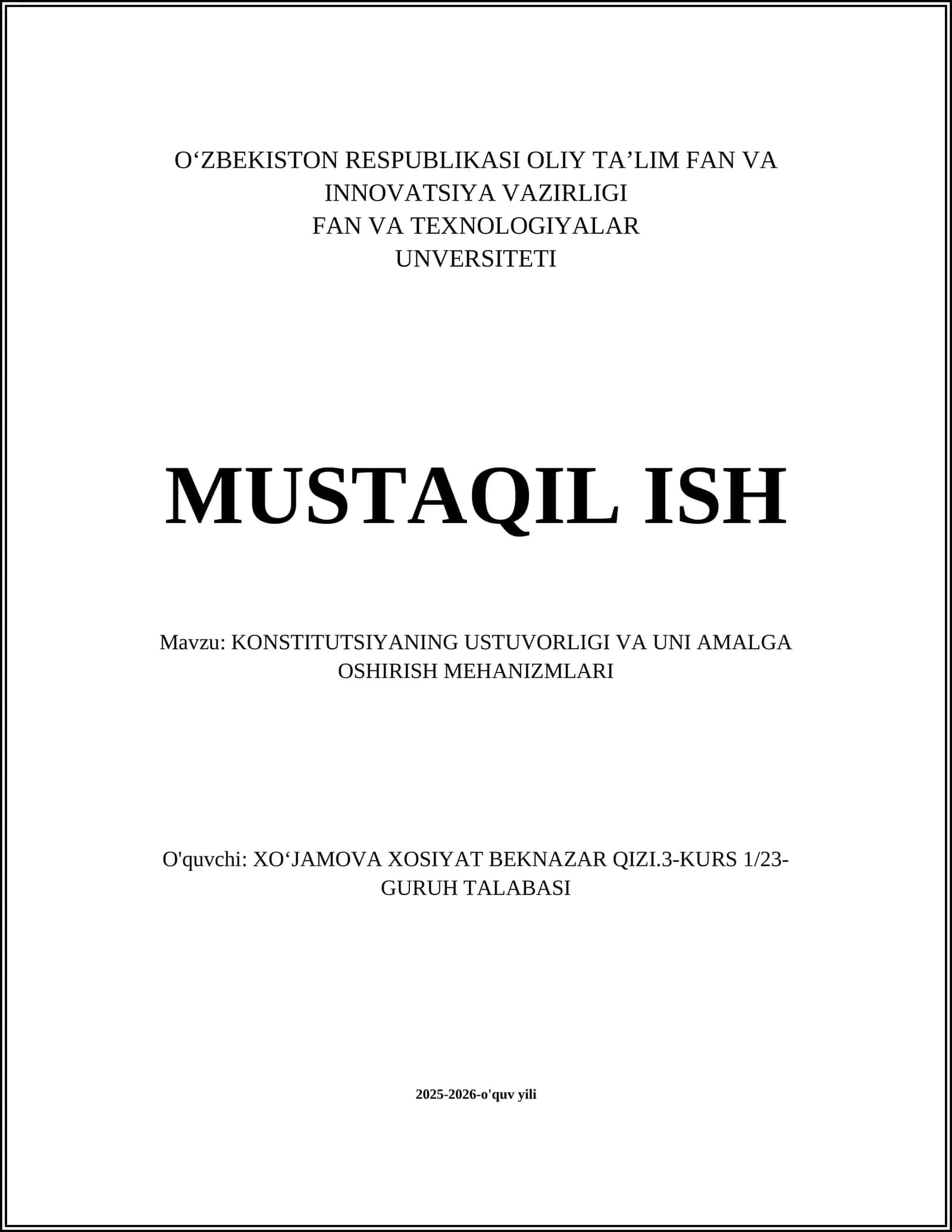 KONSTITUTSIYANING USTUVORLIGI VA UNI AMALGA OSHIRISH MEHANIZMLARI 1