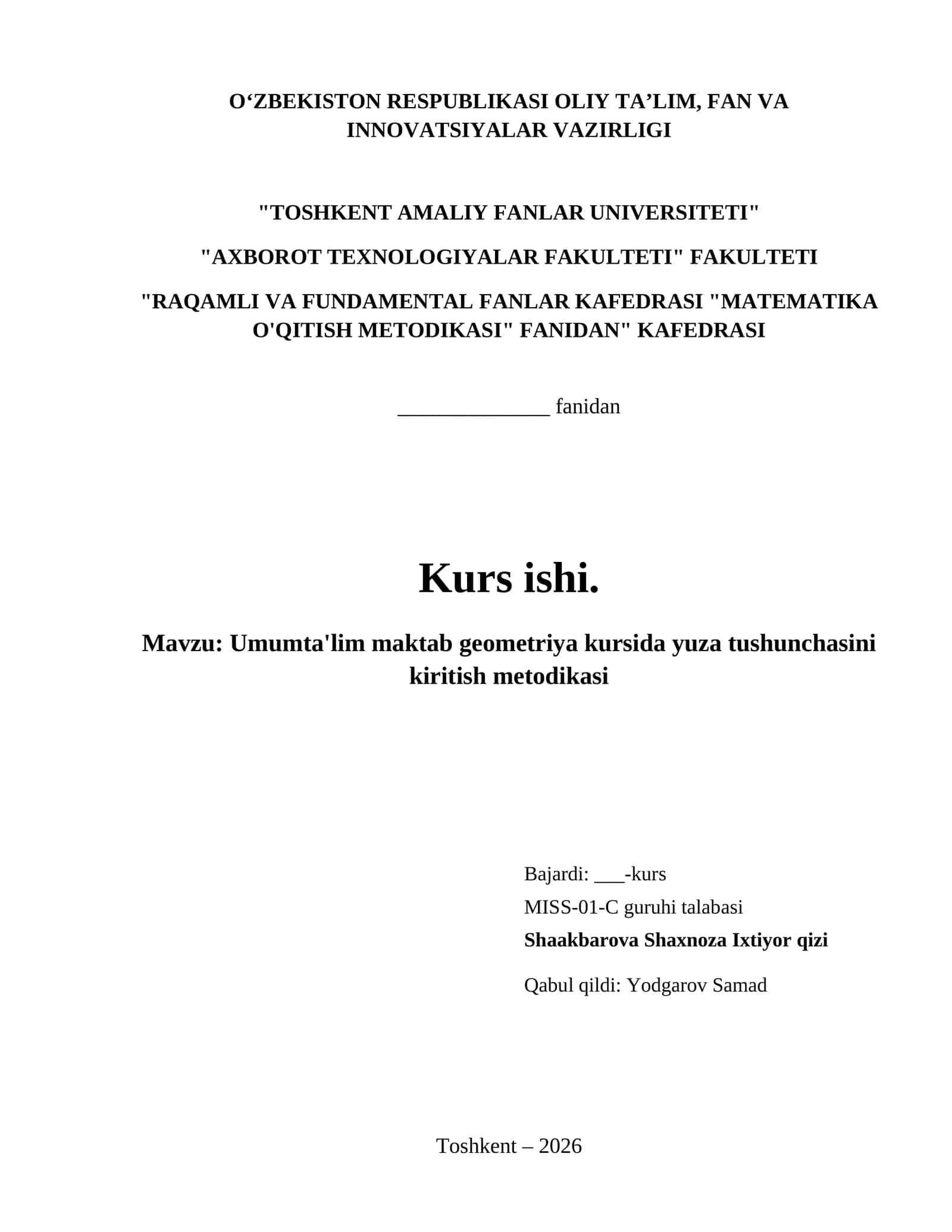 Umumta'lim maktab geometriya kursida yuza tushunchasini kiritish metodikasi 1