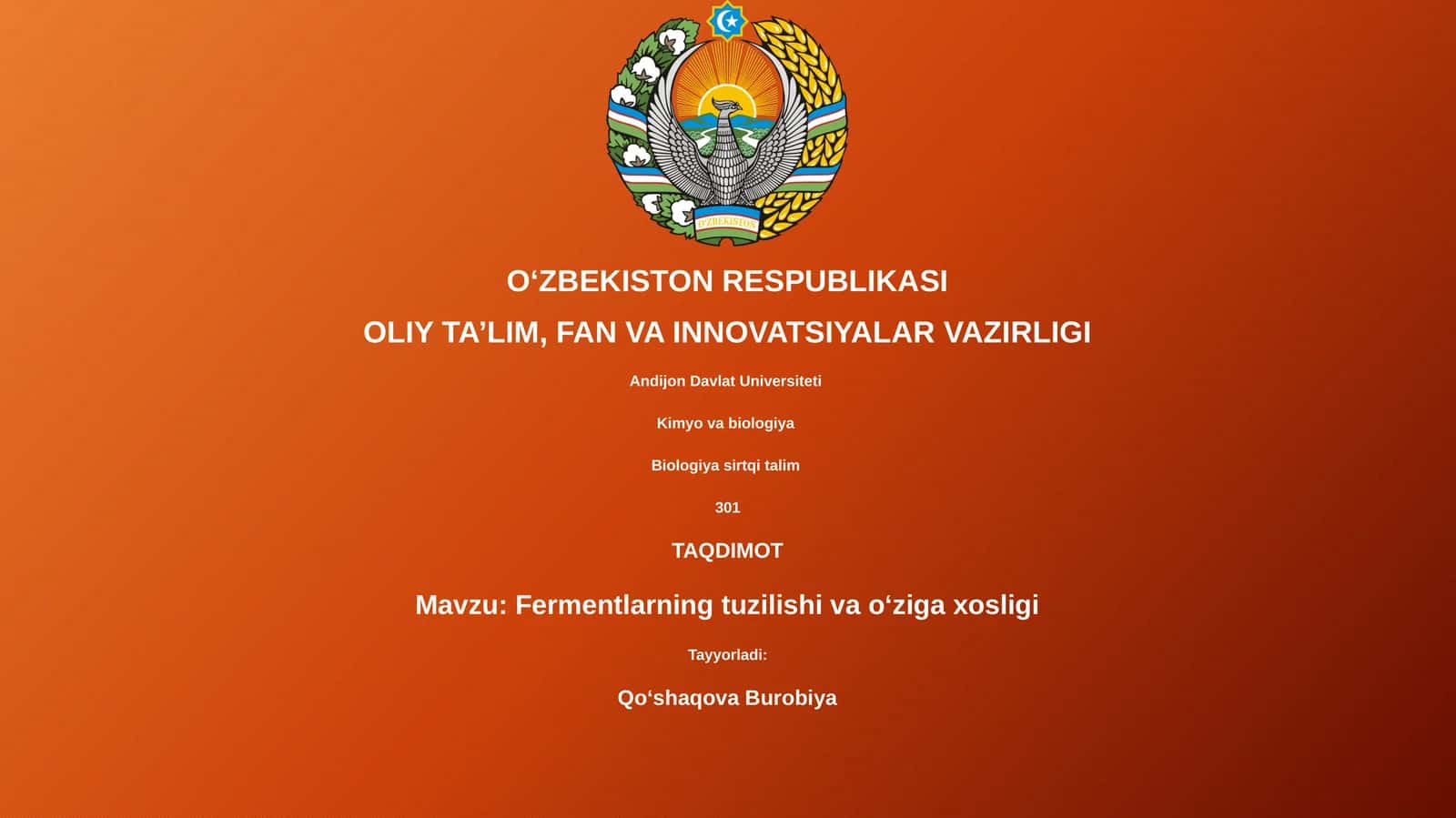 Fermentlarning tuzilishi va o'ziga xosligi 1