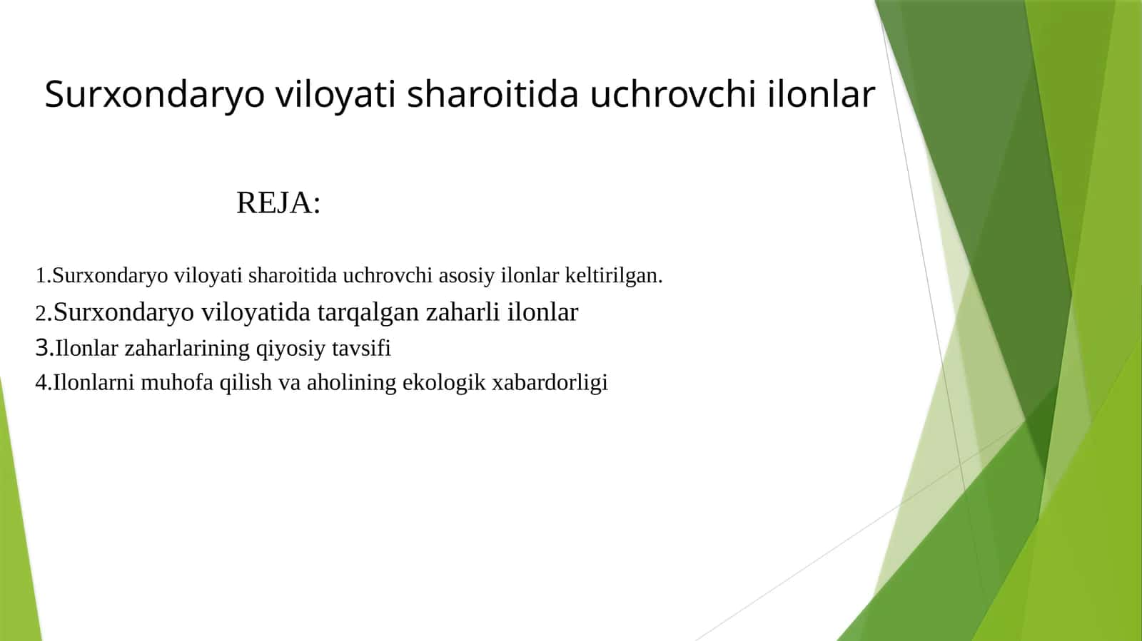 Surxondaryo viloyati sharoitida uchrovchi ilonlar reja 1
