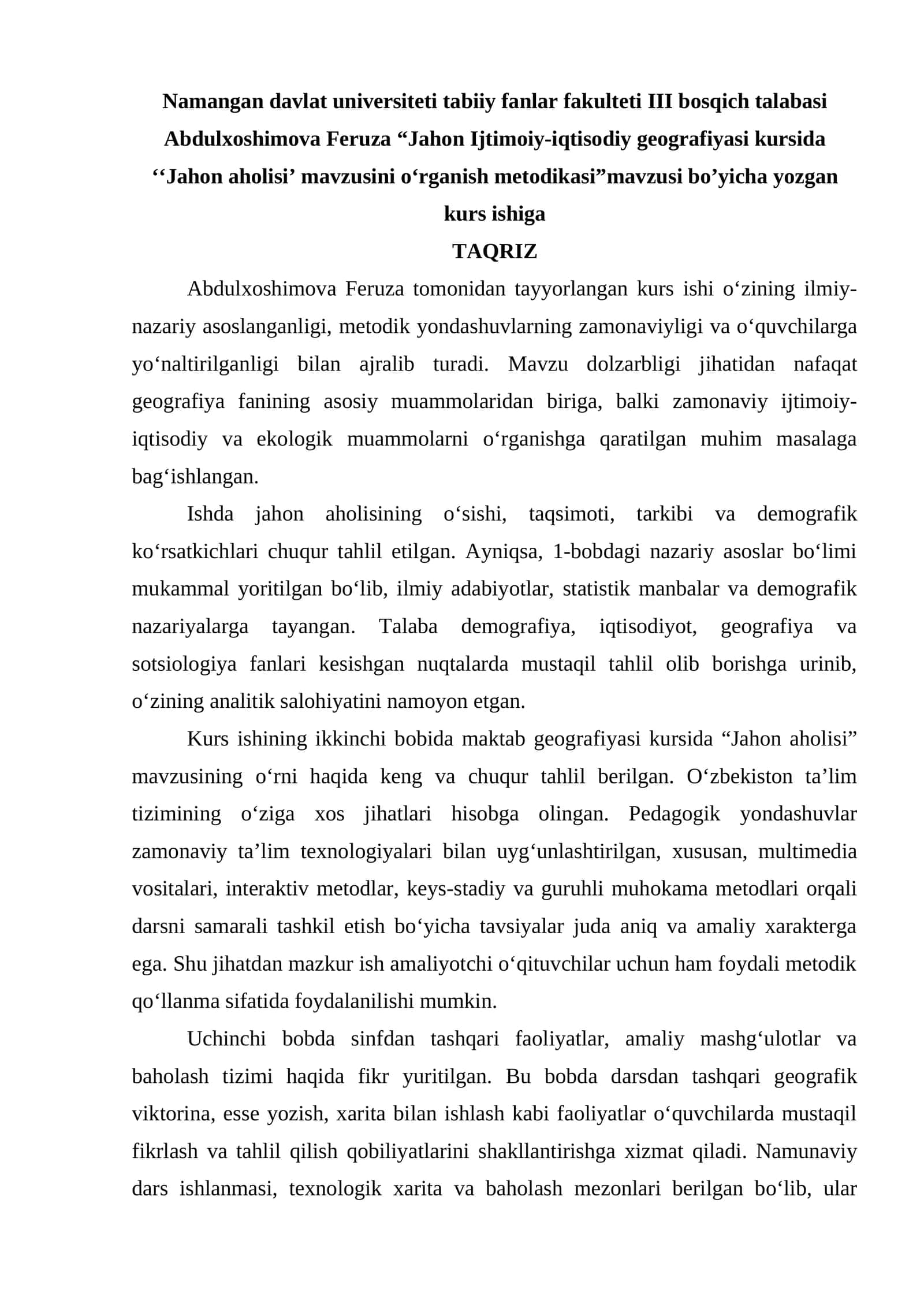 Jahon aholisi o‘sishi, taqsimoti, tarkibi va demografik ko‘rsatkichlari 1