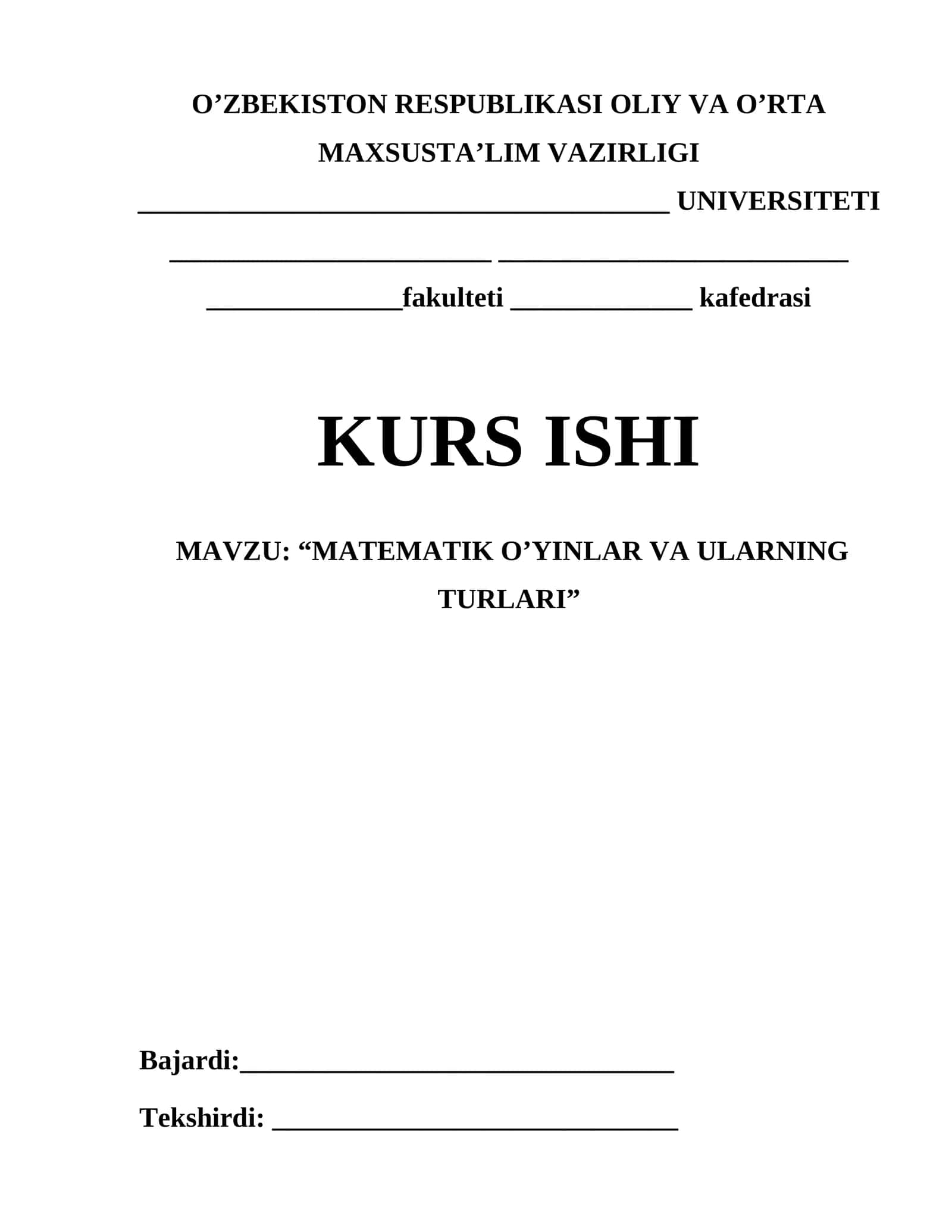 MATEMATIK O’YINLAR VA ULARNING TURLARI 1