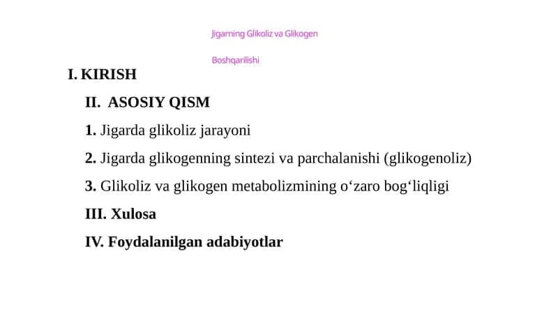 Boshqarilishi Jigarning Glikoliz va Glikogen 1