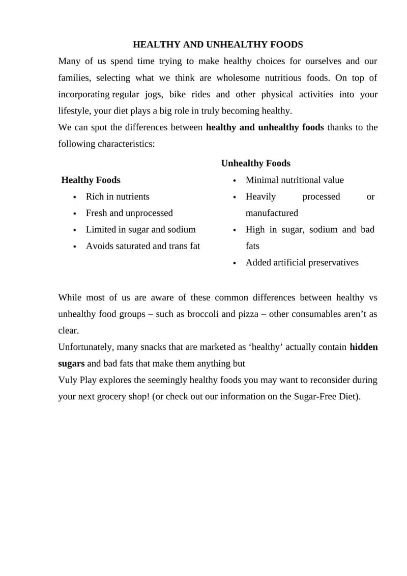 HEALTHY AND UNHEALTHY FOODS 1