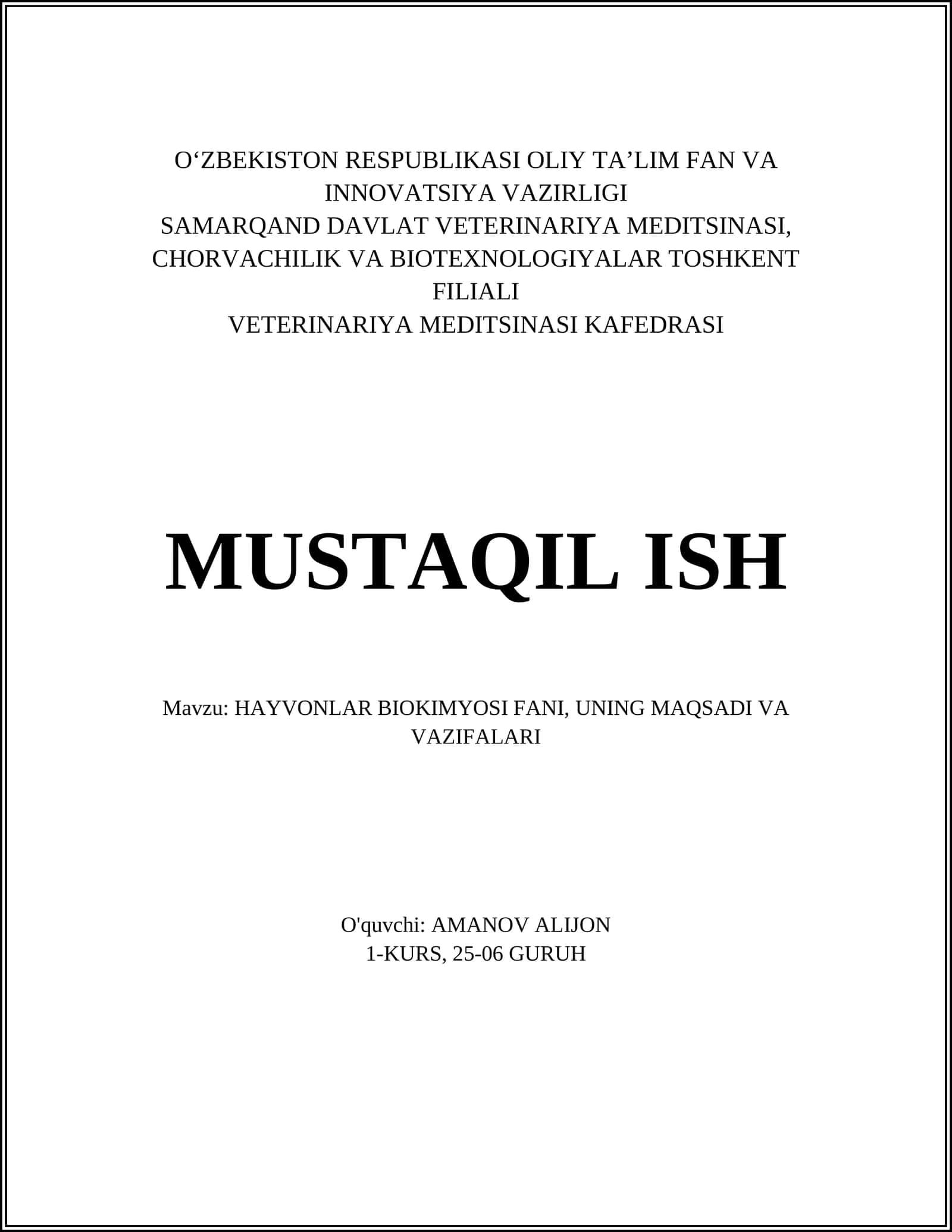 HAYVONLAR BIOKIMYOSI FANI 1