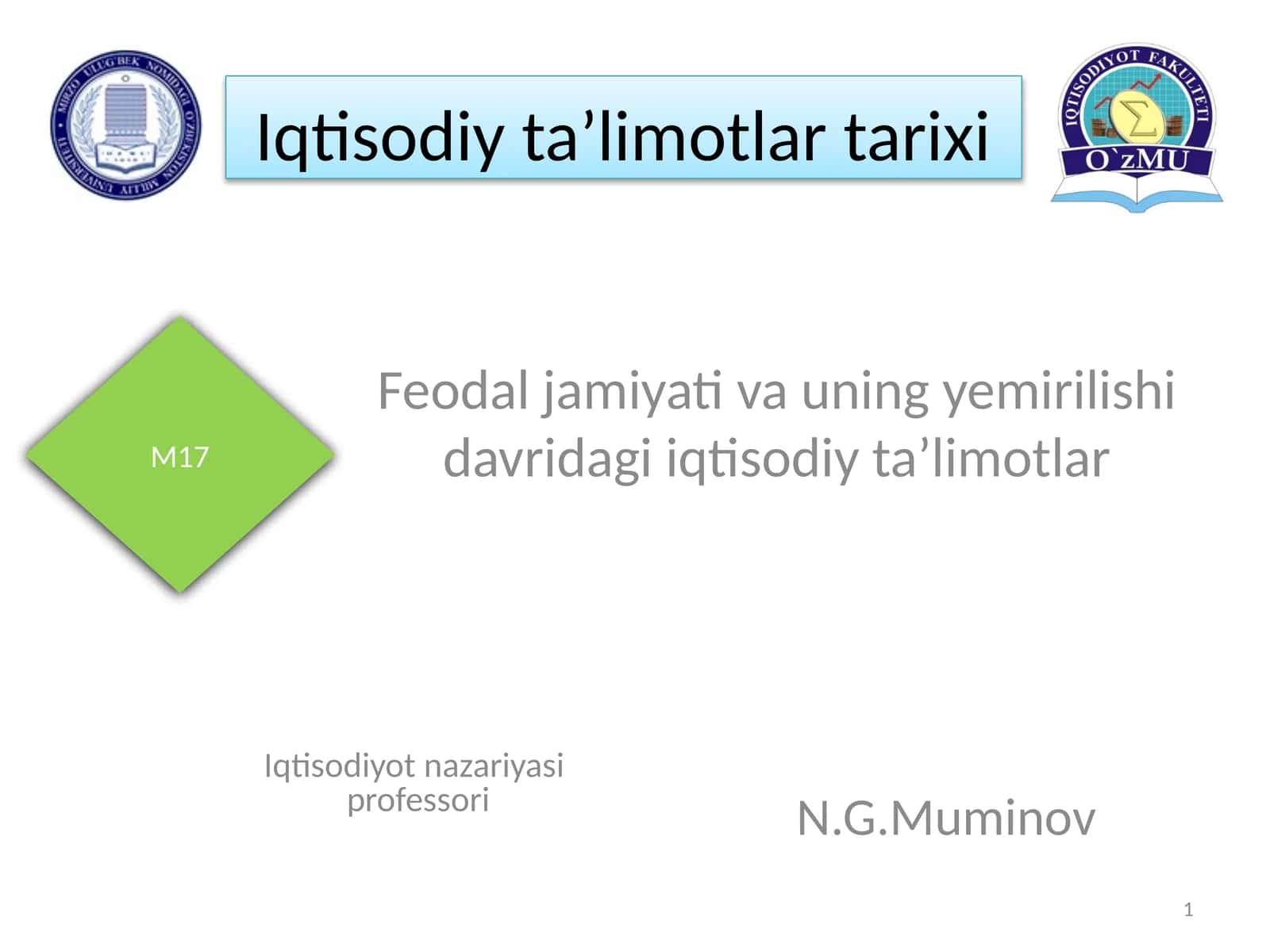 Ma’ruza rejasi: Feodal jamiyati va uning yemirilishi davridagi iqtisodiy ta’limotlar 1