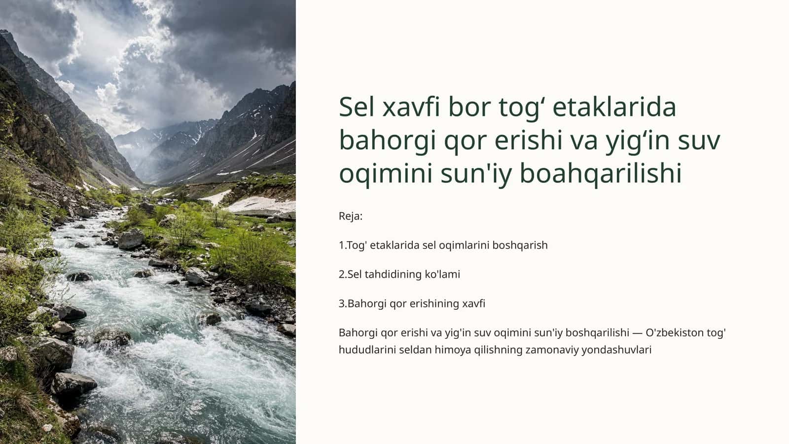 Bahorgi qor erishi va yig'in suv oqimini sun'iy boshqarilishi 1