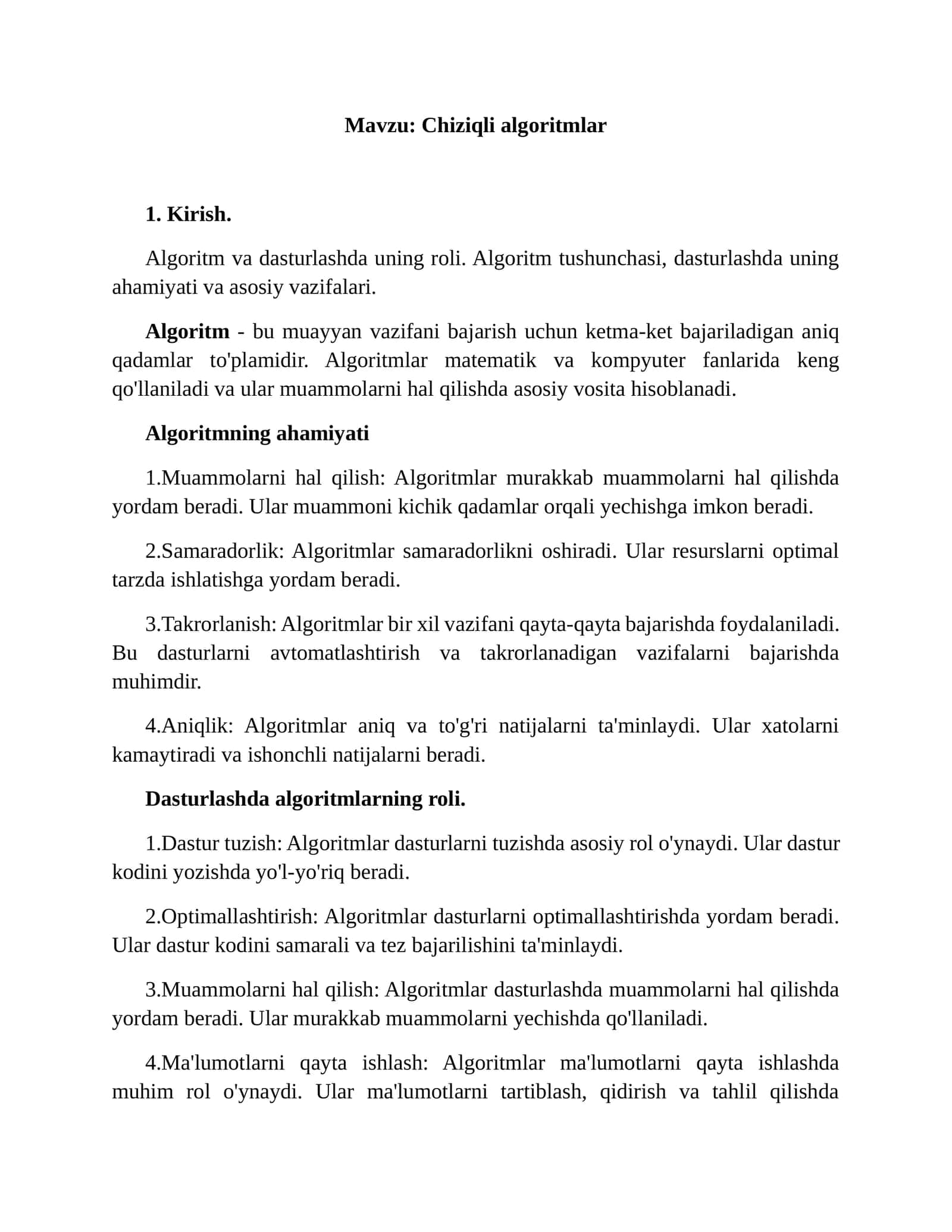 Chiziqli algoritmlar 1