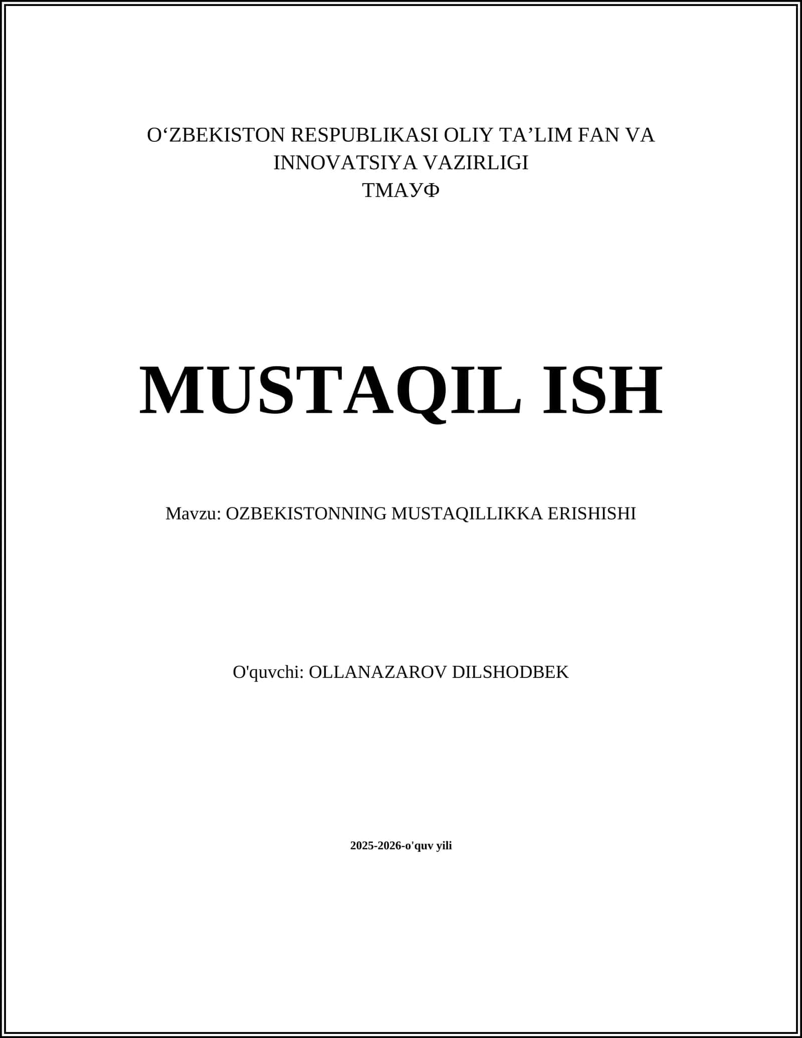 O‘ZBEKISTONNING MUSTAQILLIKKA ERISHISHI 1