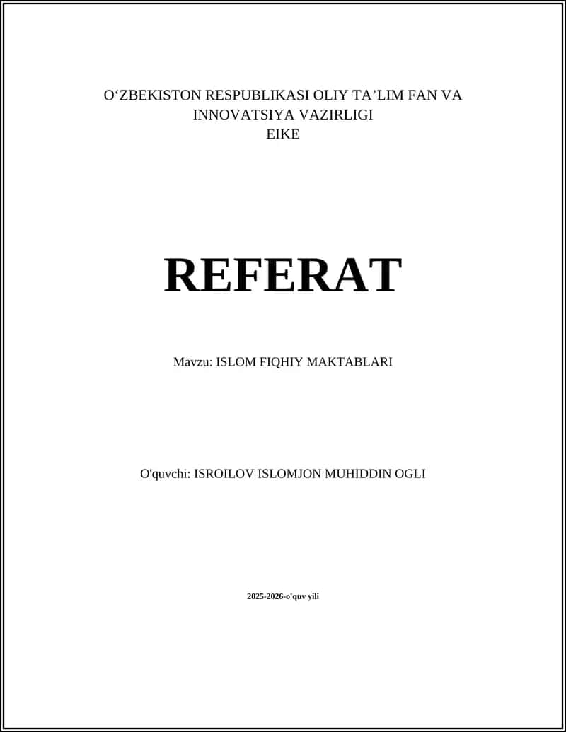 ISLOM FIQHIY MAKTABLARI 1