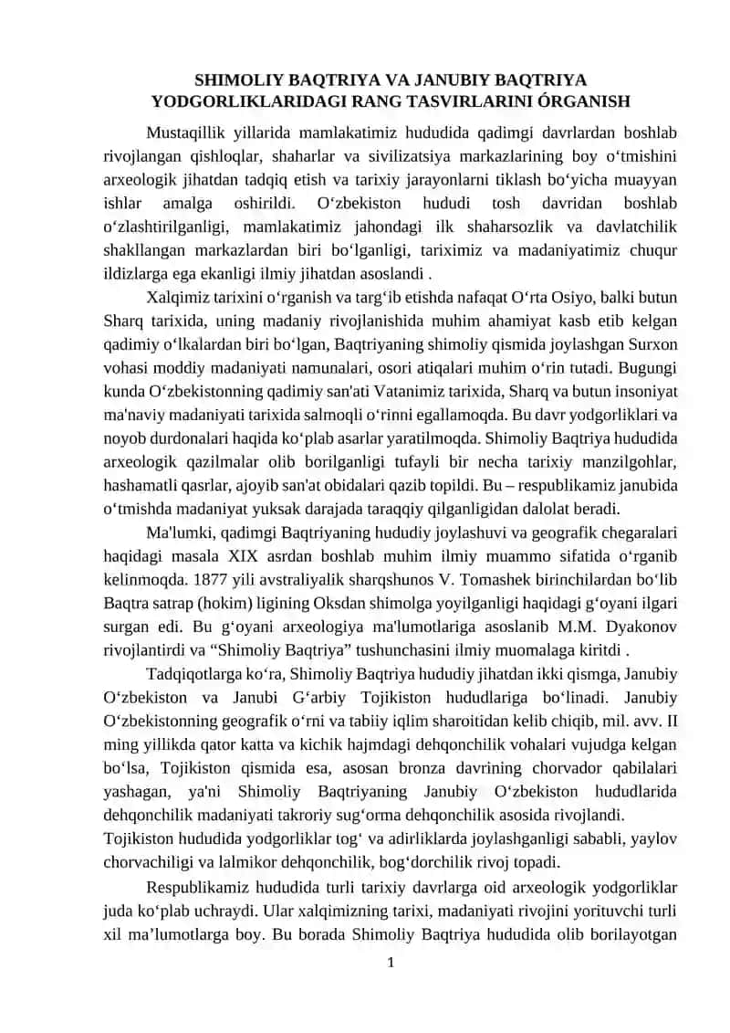 SHIMOLIY BAQTRIYA VA JANUBIY BAQTRIYA YODGORLIKLARIDAGI RANG TASVIRLARINI ÓRGANISH 1
